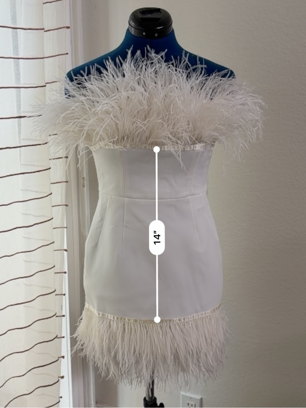 NEW! Bronx and Banco Lola Blanc Mini Feather Dress in White Size S - Picture 9 of 16